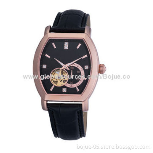 Genuine Leather Stainless Wrist Watch Rose Gold Color